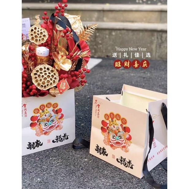Mẫu Túi Tode vuông cắm hoa đông đào-trang trí giỏ quà phongg cách trung Hoa