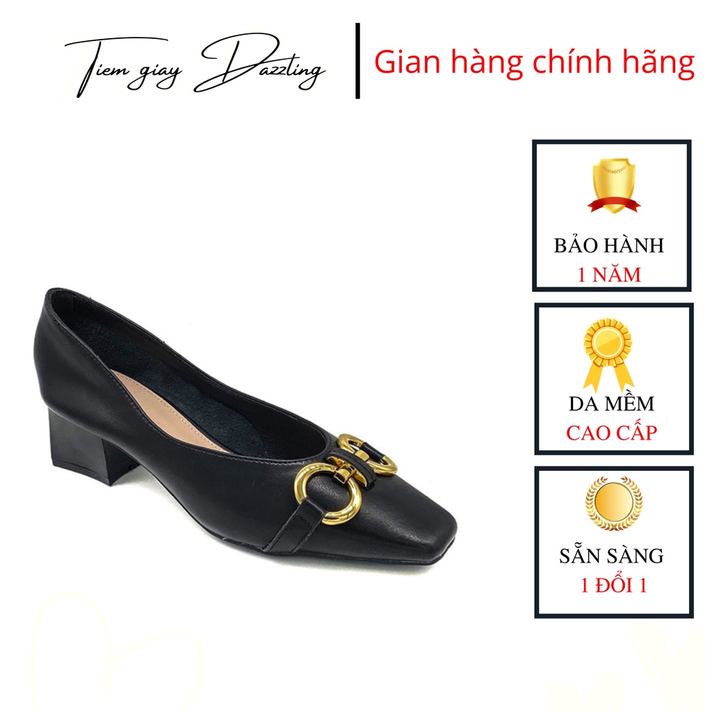 Giày cao gót đế vuông 5p nữ da mềm charm thời trang công sở đẹp cao cấp -tiemgiaydazzling DA779
