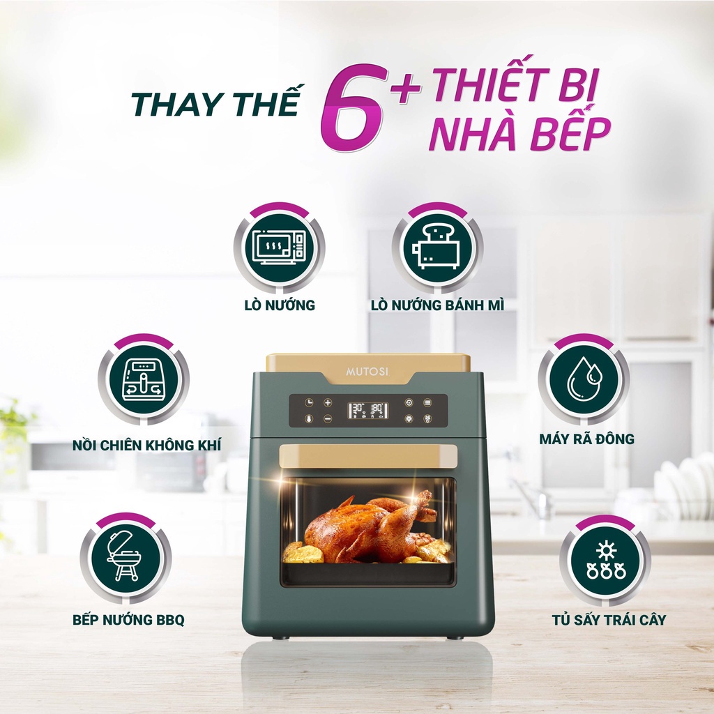 Nồi chiên không dầu đa năng Mutosi MF-99D, dung tích 12L, màn hình cảm ứng, bảo hành 24 tháng