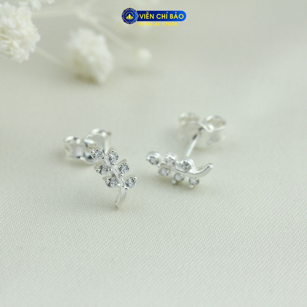 Khuyên tai bạc nữ cành dương xỉ chất liệu bạc 925 thời trang phụ kiện trang sức Viễn Chí Bảo E003