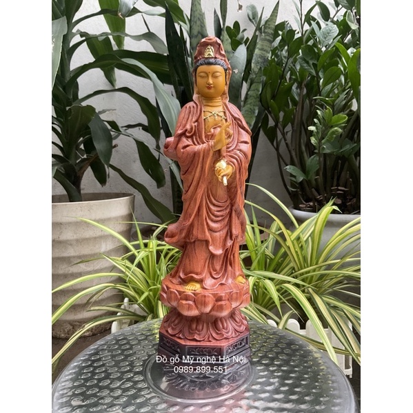 Tượng phật bà quan âm đứng bằng gỗ hương cao 40 cm