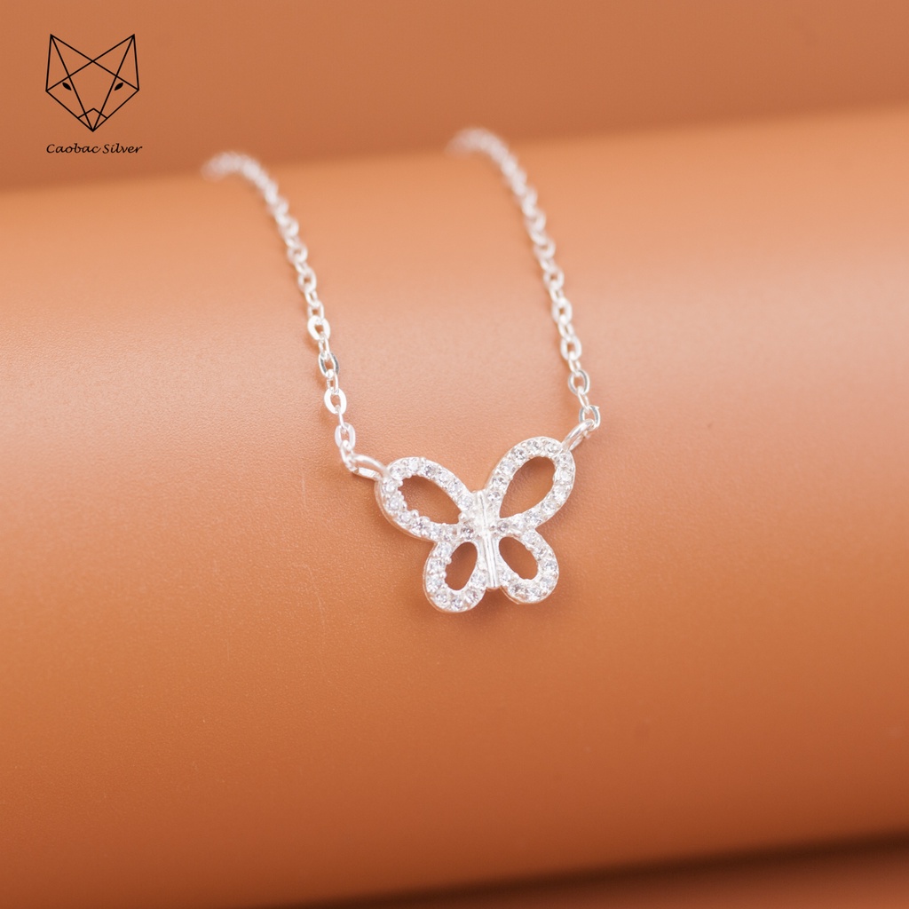 Dây Chuyền Bạc Ta Cao Cấp CaoBac Silver Thiết Kế Hoạ Tiết Bươm Rỗng Đá Mới Lạ, Bắt Mắt Dành Tặng Riêng Cho Bạn Gái