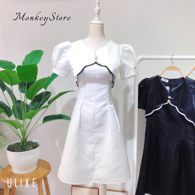 Monkeystore . Váy thiết kế chít eo phối viền cúc kiểu