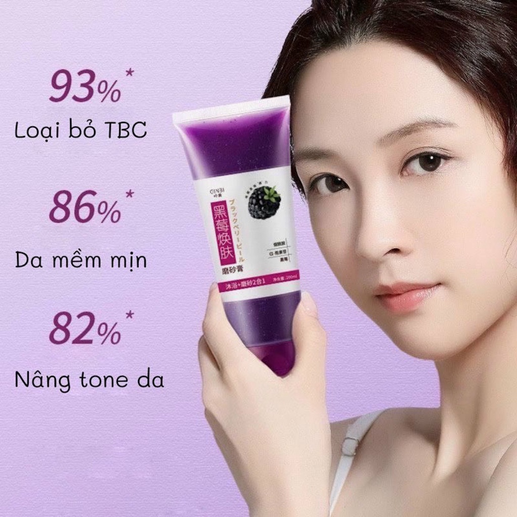 Gel Tẩy Tế Bào Chết Mâm Xôi Ginbi 200ml + tặng kẹp tóc