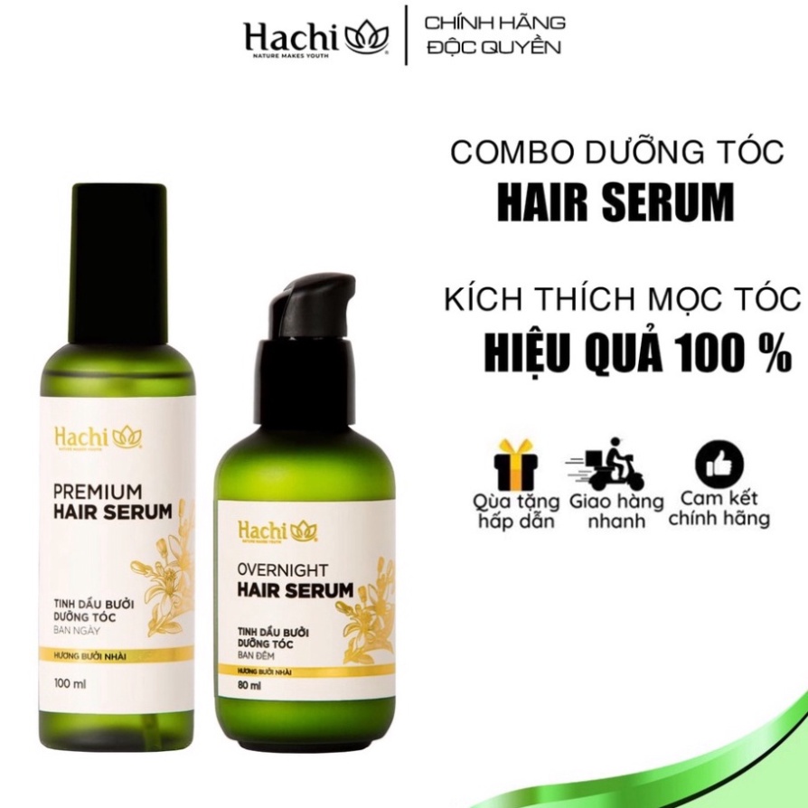 Combo tinh dầu bưởi dưỡng tóc ngày và đêm, Xịt kích thích mọc tóc, ngăn rụng tóc & giúp tóc chắc khỏe Hachi Hair Serum