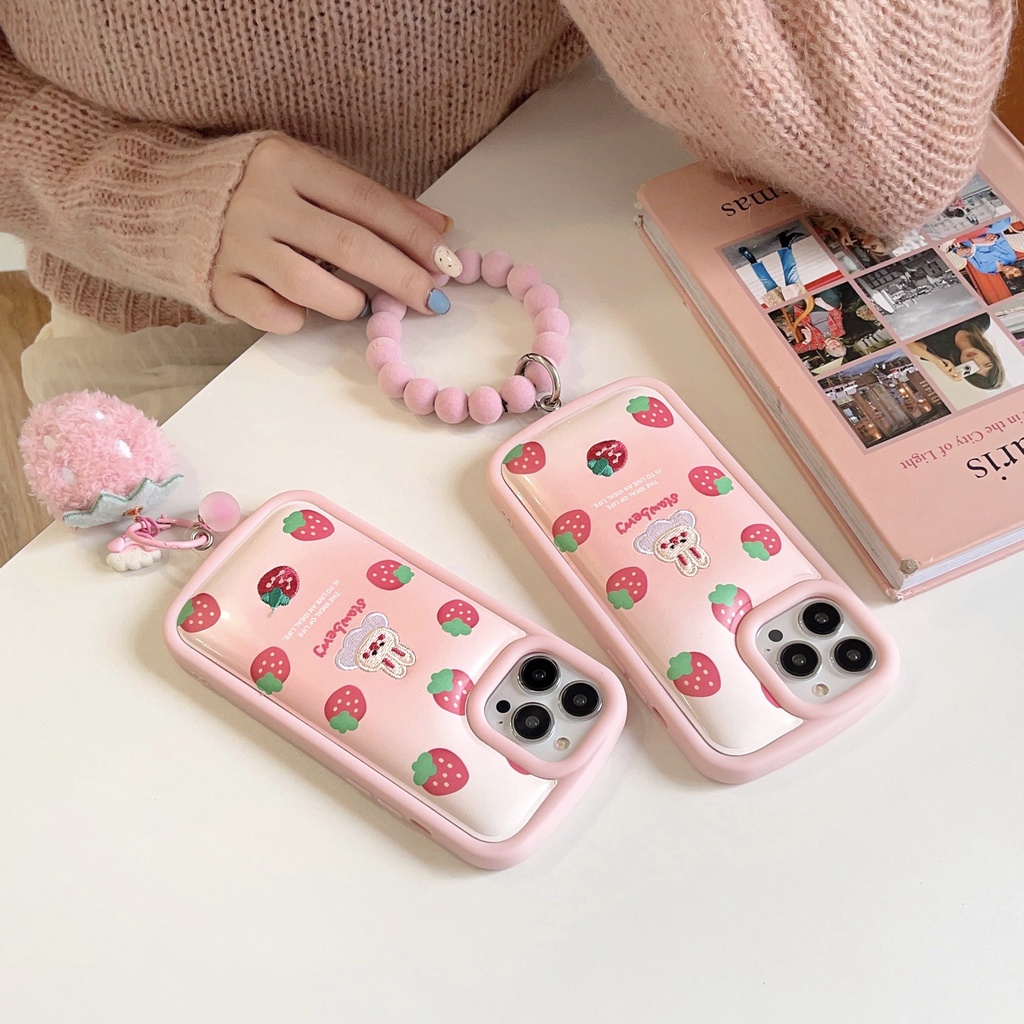 Ốp Điện Thoại TPU Silicon Mềm Chống Sốc Phối Dây Đeo Ngọc Trai / Thỏ / Dâu Tây Dễ Thương Cho iPhone 14 13 12 11 Pro Max Plus