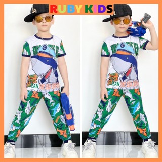 [8-21kg] Bộ thun lạnh quần dài 3D bé trai, bộ quần áo, đồ mặc nhà, mặc đi chơi RUBYKIDS