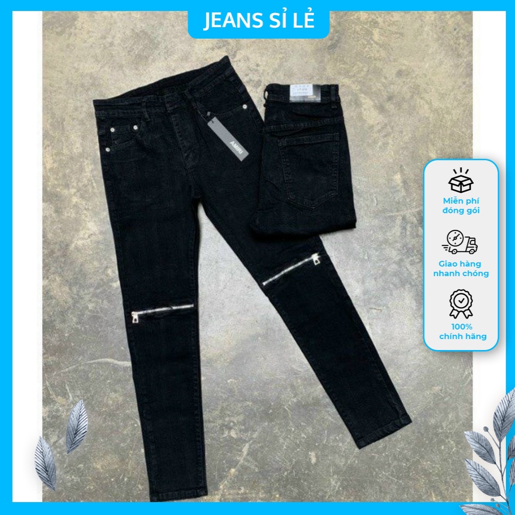 Quần jean nam chất bò đen co giãn cao cấp không rách khóa kéo trẻ trung