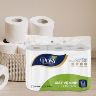 Giấy vệ sinh Posy Economic 2 Lớp 12 cuộn/túi ( Mẫu Mới)