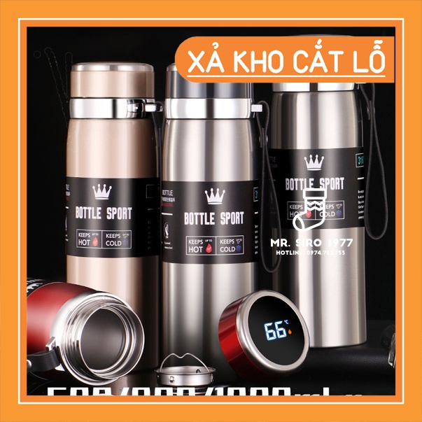 Bình Giữ Nhiệt + Cảm biến nhiệt độ Inox Bottle Sport 800ML-1000ML INOX Có Dây Xách mrsiro1977