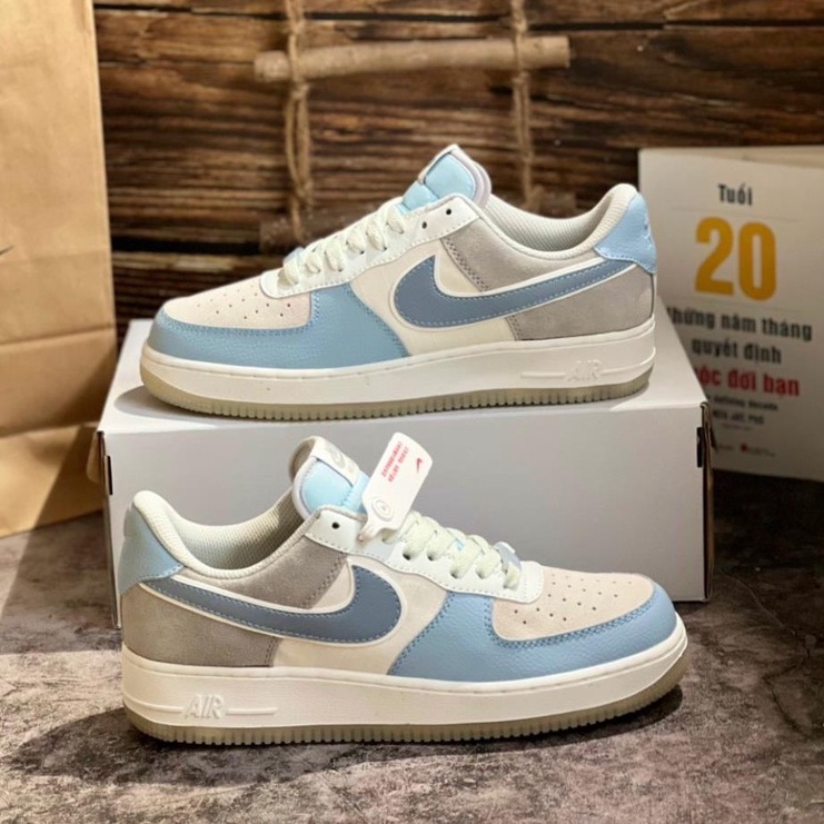 Giày Air_Force 1 Low LV8 Light Armony Blue Obsidian Grey/Giày Xám Xanh Da Lộn