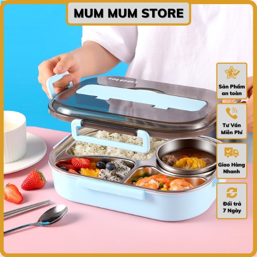 Hộp cơm văn phòng + Túi giữ nhiệt - Kèm bộ đũa thìa  và bát canh inox 304