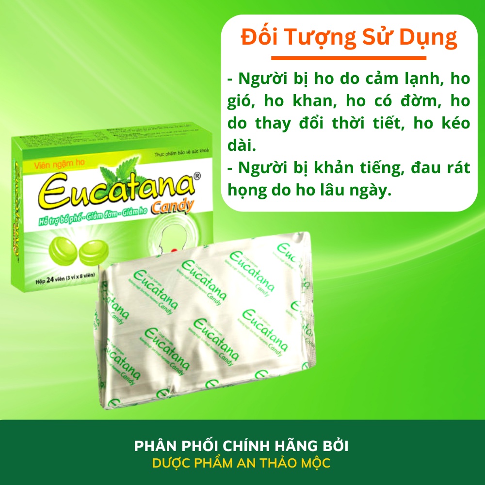 Viên ngậm ho TANAPHAR Eucatana hỗ trợ bổ phế làm ấm họng giảm đờm giảm ho khàn tiếng đau họng hộp 24 viên