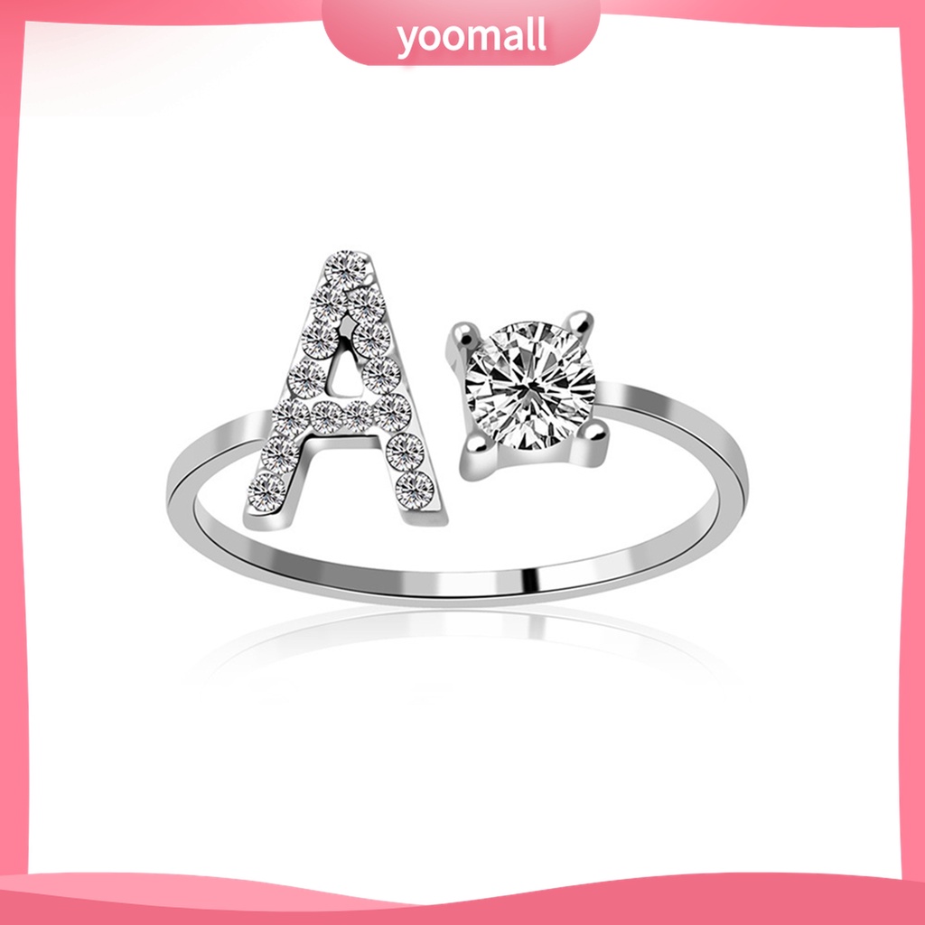Nhẫn Hở Mạ Bạc Khắc Chữ Cái Có Thể Điều Chỉnh Kích Cỡ Màu Sắc