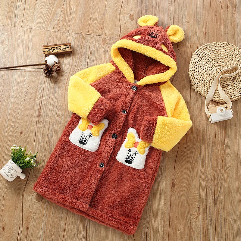 Áo Choàng Ngủ Dáng Dài Lót Lông Cừu San Hô Dày Dặn Thời Trang Thu Đông Xinh Xắn Cho Nữ