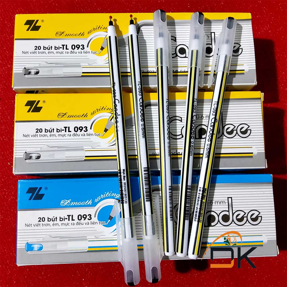 Bút bi Thiên Long 093/Bút nến Candee TL-093 DKVPP.Store, Bút viết êm trơn ngòi 0,6mm màu Xanh/Đen