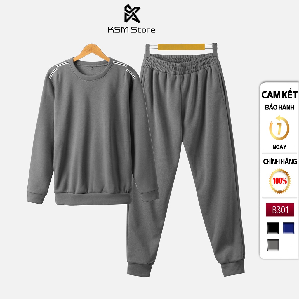 Bộ Nỉ Thể Thao Thu Đông Nam Thời Trang Cao Cấp KSM Store Phối Sọc Vai Vải Cotton B301