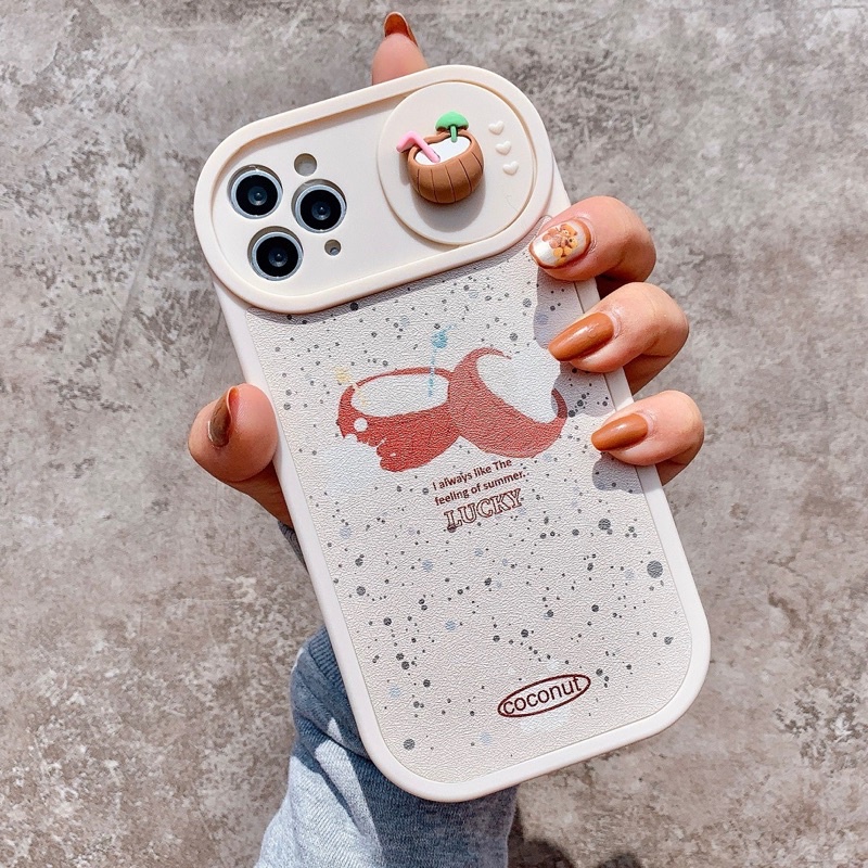 Ốp Lưng Da Bảo Vệ Camera - Có Nắp Trượt Mẫu Coconut Nổi