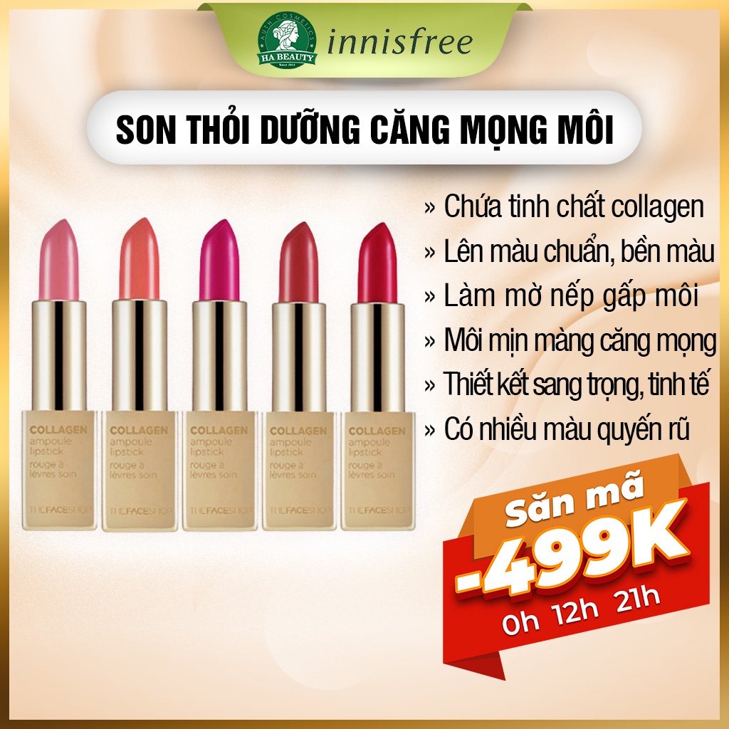Son lì dưỡng căng mọng quyến rũ The Face Shop Collagen Ampoule Lipstick 3.5g