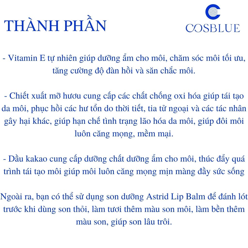 Son Dưỡng Môi Mỡ Hươu Astrid Multivitamin tẩy da chết, tái tạo môi mềm, dưỡng ẩm