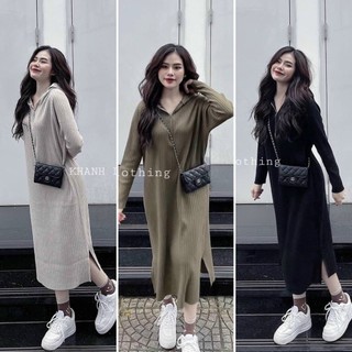 Váy len suông mũ khóa năng động