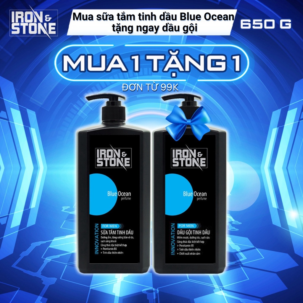 Sữa tắm IRON&STONE Innovation hương Blue Ocean dành cho nam dung tích 650G, dưỡng da sạch sâu