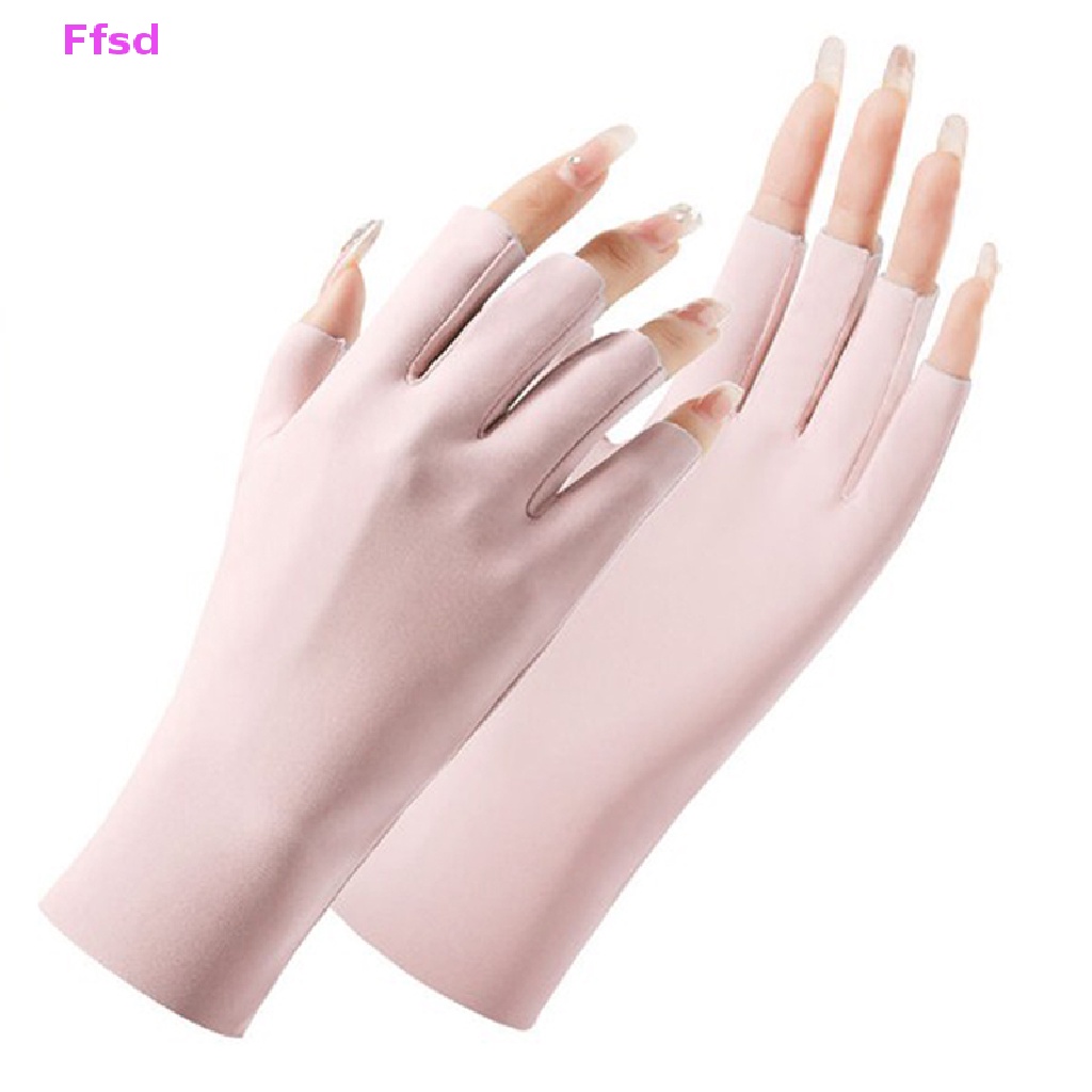 Găng Tay Lái Xe Nửa Ngón Bằng Lụa Lạnh Mỏng Thoáng Khí Mùa Hè Cho Nữ