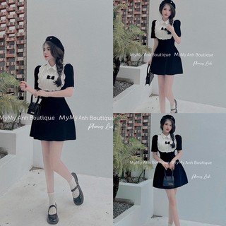 Đầm đen phối cổ trắng kèm nơ cực xinh