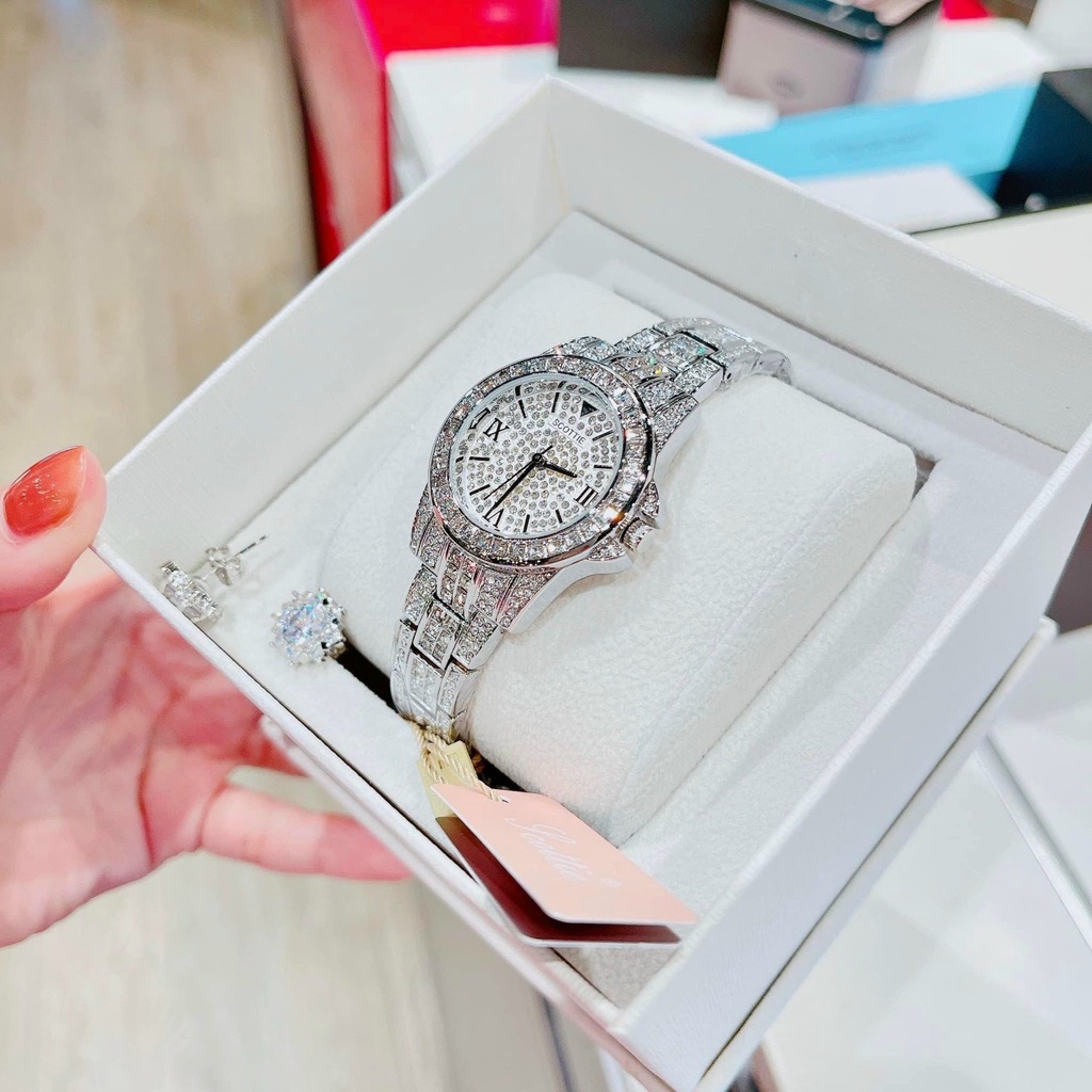 Đồng Hồ Nữ, đồng hồ Scotte,dây kim loại đính đá cao cấp, chống nước , thời trang , bảo hành 12 tháng