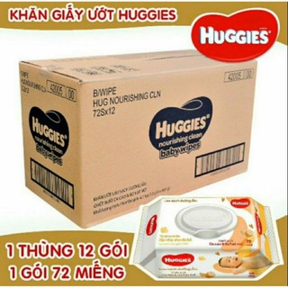 Thùng 12 gói khăn ướt Huggies Cacao và bơ 72 tờ, không mùi 64 tờ