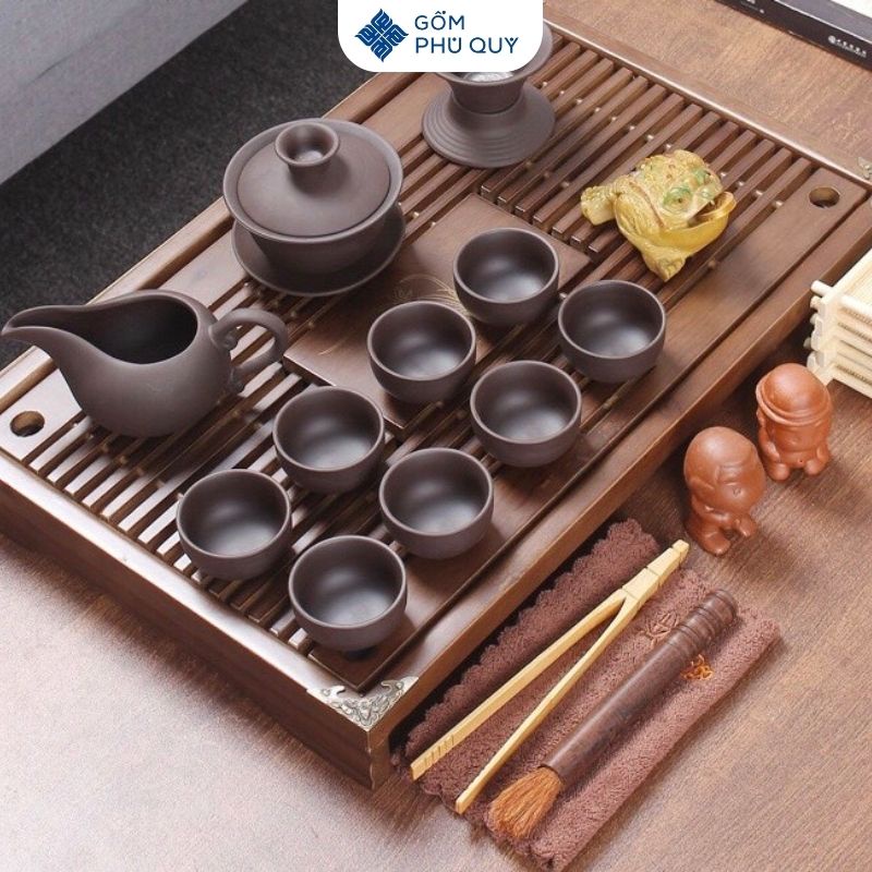 Khay Đựng Ấm Chén Bằng Gỗ - Trà Đạo Cực Đẹp Có Khay Thoát Nước Cao Cấp Gomphuquy 🍵☕