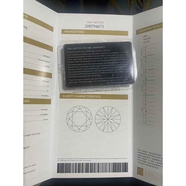 Kim Cương Nhân Tạo Moissanite 5.4mm, Nước D, Độ Sạch FL, Kiểm Định GRA, Tiêu Chuẩn U.S.A