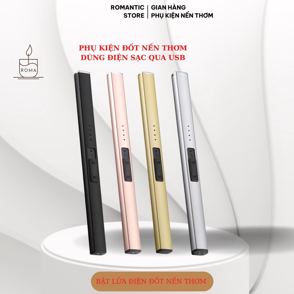 Bật Điện Đốt Nến Thơm Phụ Kiện Thắp Châm Quẹt Nến. Kèm Dây sạc USB Tiện Dụng