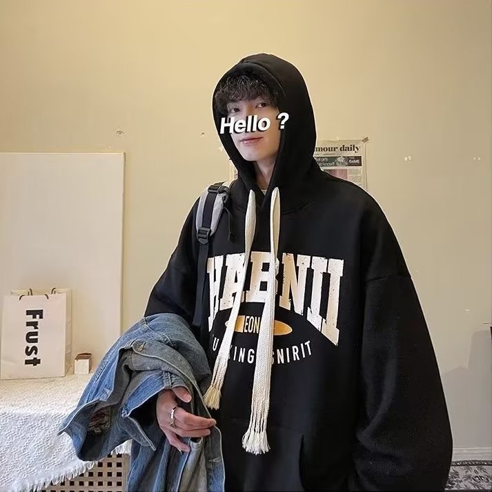 Áo Khoác Hoodie Dày Dặn Dáng Rộng In Chữ Thời Trang Dành Cho Nam