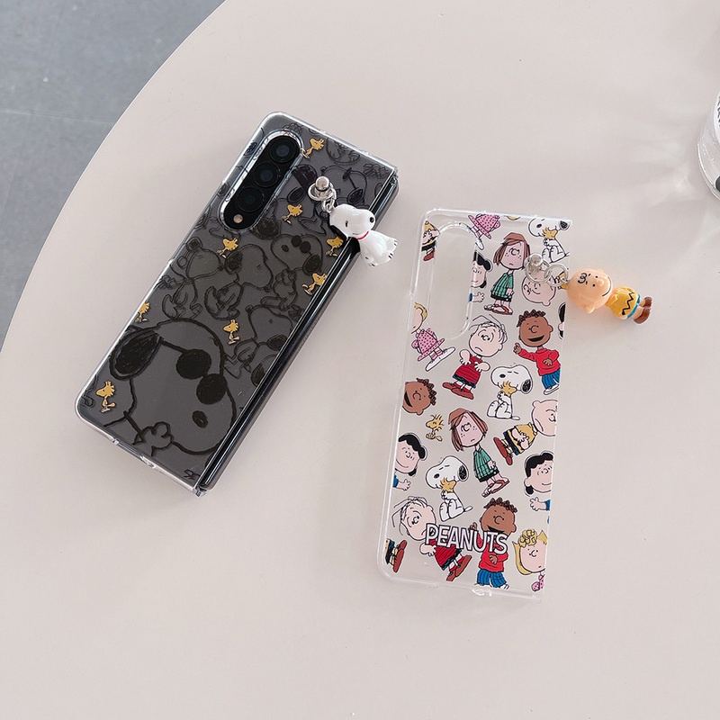 Tranh Snoopy Charlie Doll Clear Hard Flip Phone Case Cho Samsung Galaxy Z Fold 4 3 5 5G Z Fold3 Fold