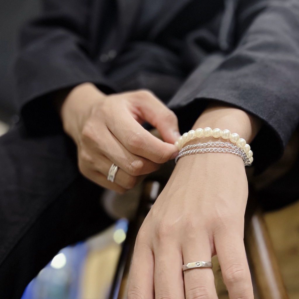 Vòng Tay ngọc trai nhân tạo mix dây bạc Nam Nữ basic hàng thiết kế
