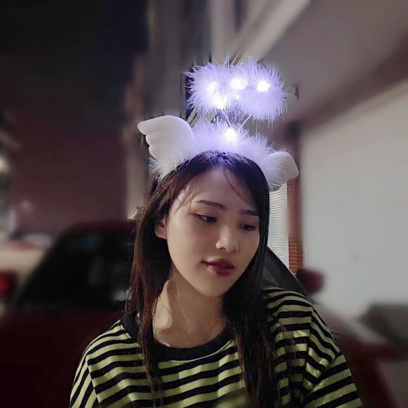 Băng đô PHÁT SÁNG cài tóc trang trí sừng tuần lộc có đèn LED vàng ấm áp hồng