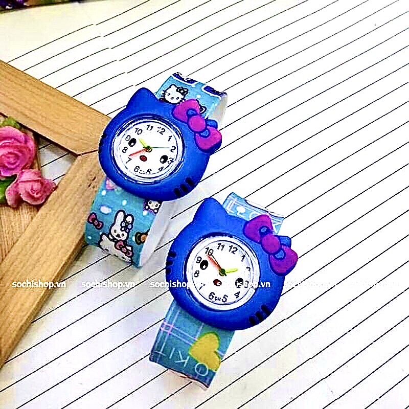 Đồng hồ mặt kitty cho bé :màu xanh dương phù cho cả bé gái và bé trai