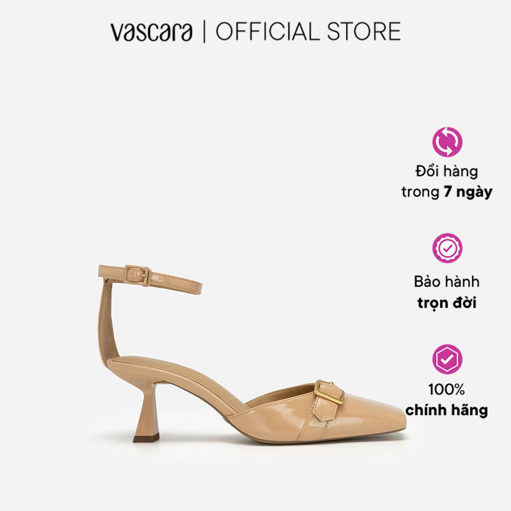 Vascara Giày Bít Mũi Vuông Ankle Strap Spool Heel Quai Phối Belt - BMN 0544