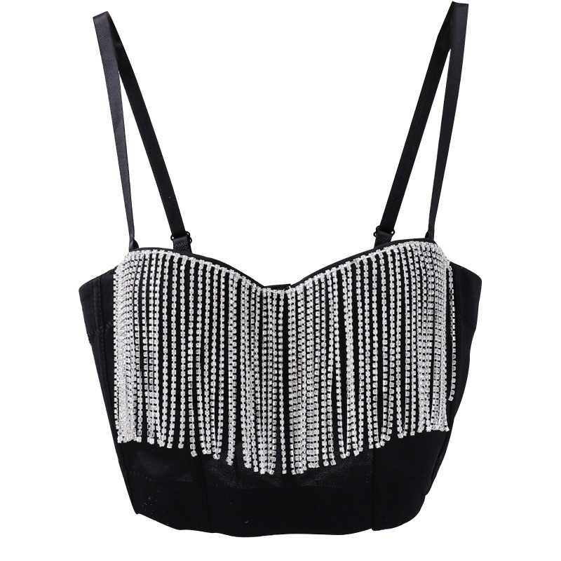 Brroa Áo Nịt Ngực Dạng Yếm Nâng Ngực Đính Đá Phối Tua Rua Phong Cách Gothic Steampunk Cho Nữ