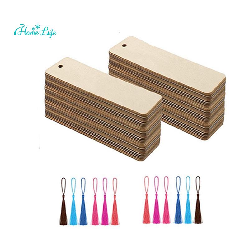 Set 72 Thẻ Gỗ Tự Nhiên Chưa Hoàn Thiện Hình Chữ Nhật Có Lỗ Treo Đánh Dấu Sách / Túi Quà