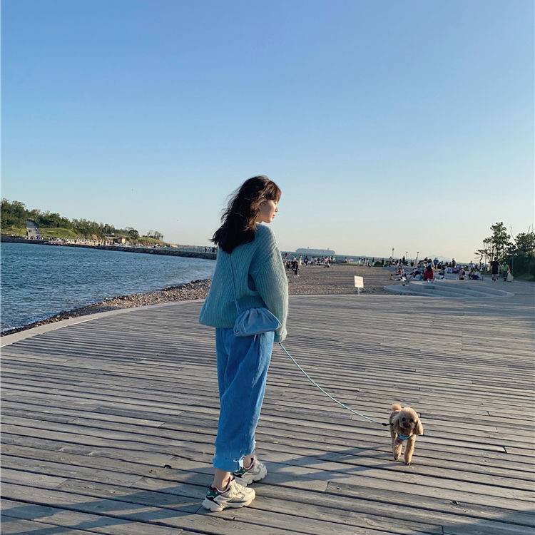 Áo Sweater Dệt Kim Dáng Rộng Màu Sắc Xinh Xắn Cho Nữ