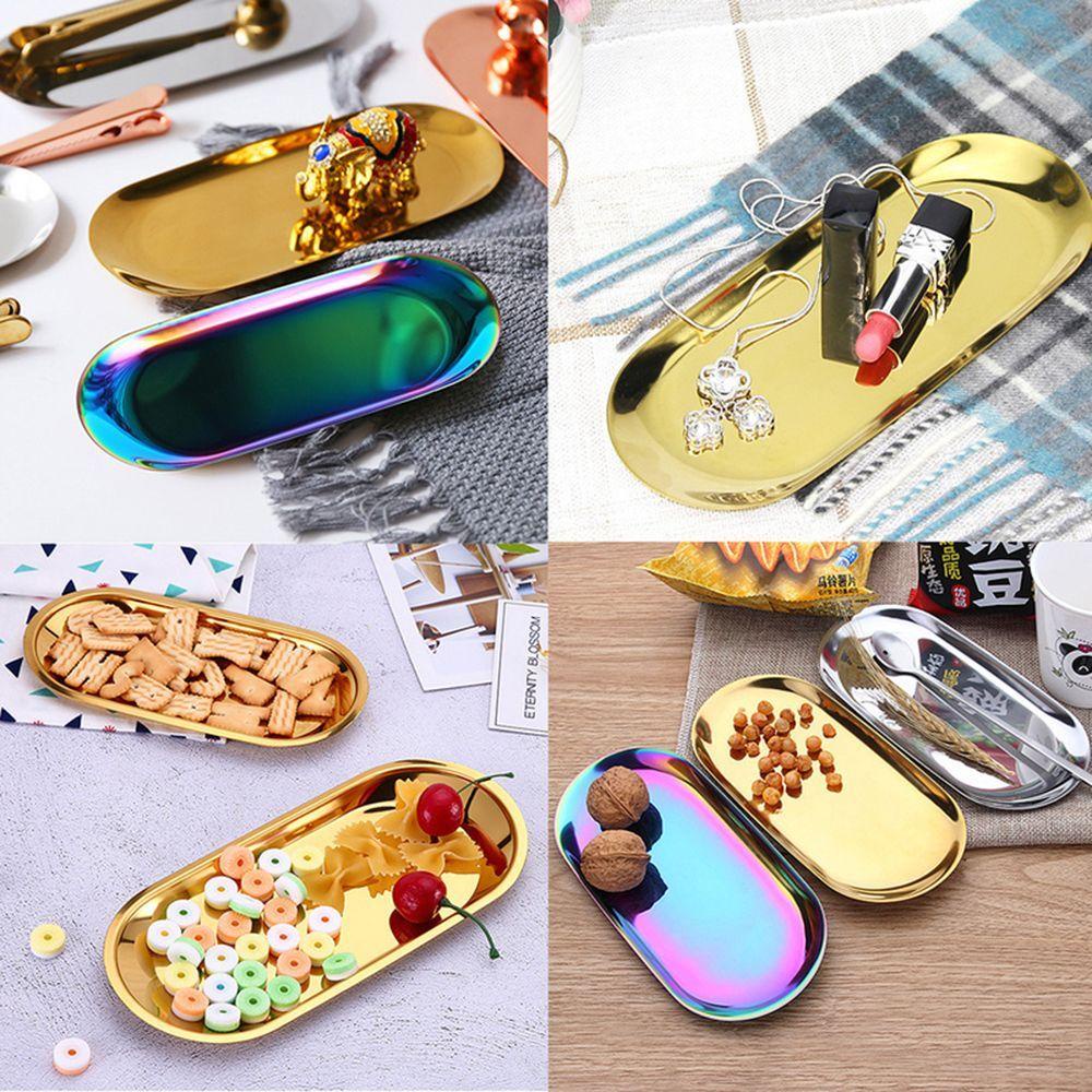 Khay Kim Loại Tráng Gương Hình Oval Dùng Đựng Thức Ăn