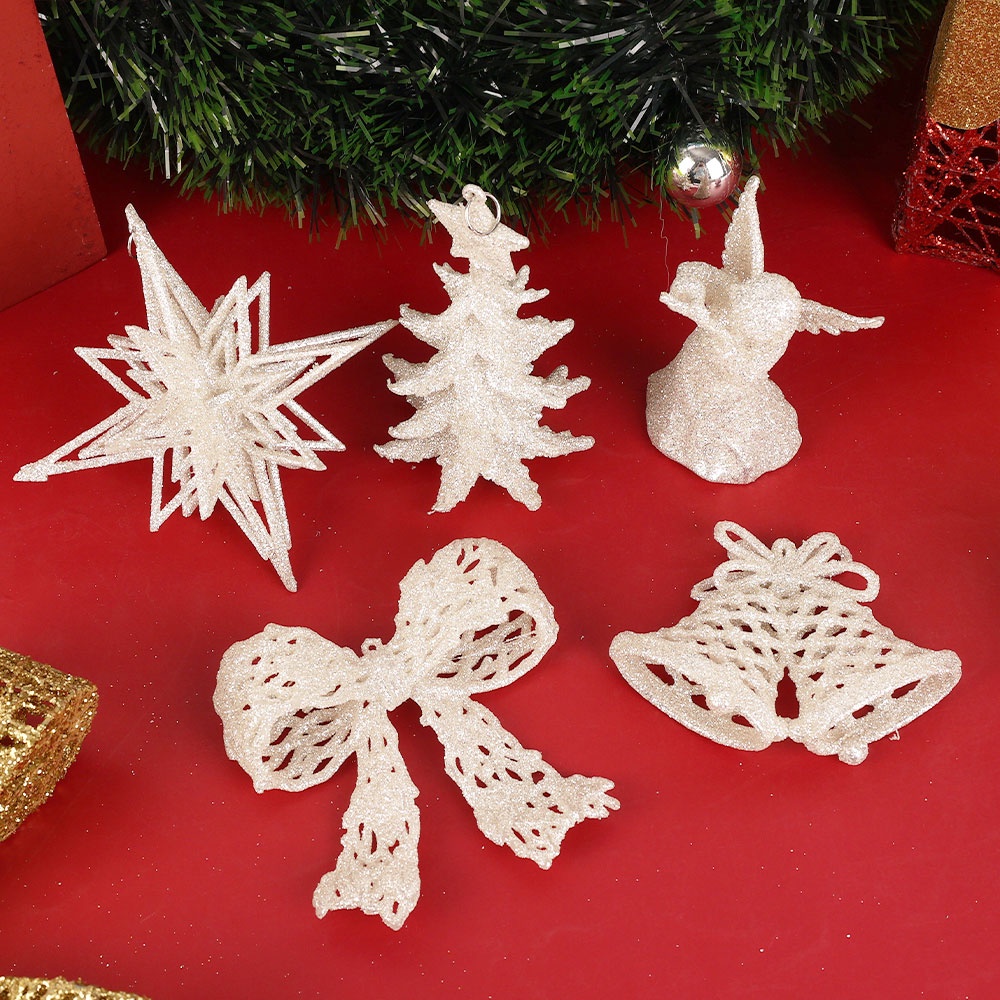 1 Phụ Kiện Treo Trang Trí Giáng Sinh Hình Ngôi Sao / Nơ / Thiên Thần Rỗng 3D Lấp Lánh