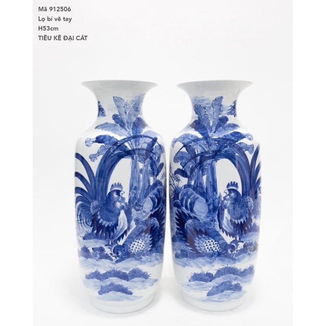 Set đôi lọ Lộc bình men lam, họa tiết vẽ thủ công. Gốm sứ Bát Tràng cao cấpH53cm