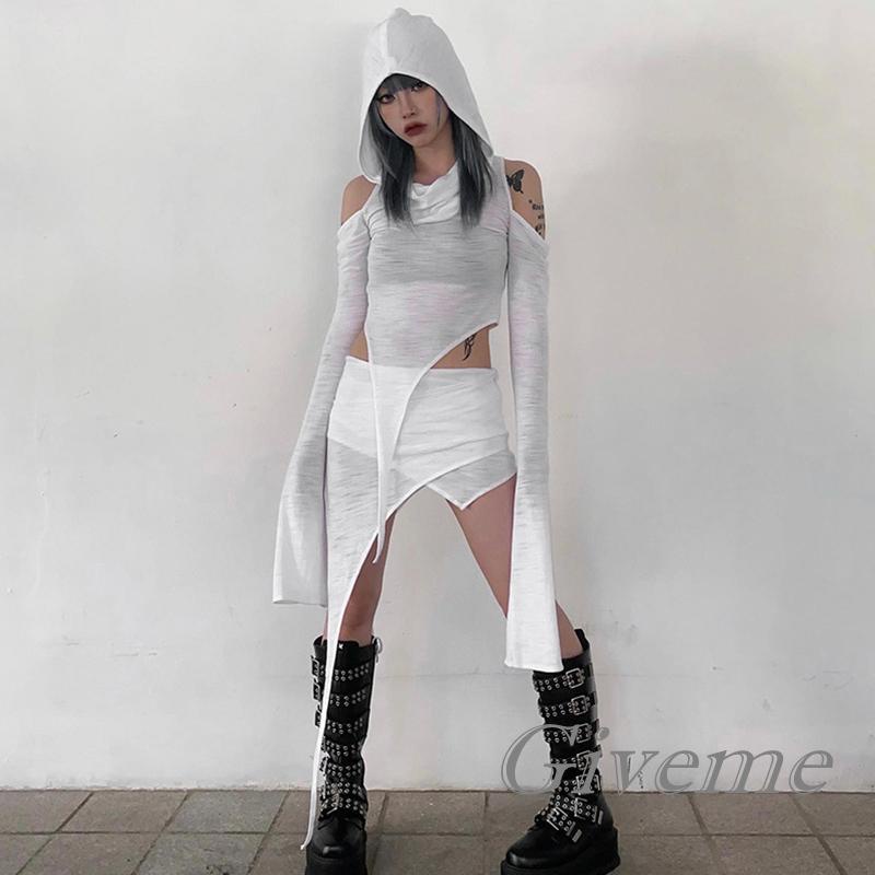 Set Đồ Mùa Hè 2 Món Gồm Áo Thun Tay Dài Hở Vai Lạnh + Váy Ôm Dáng Cho Nữ