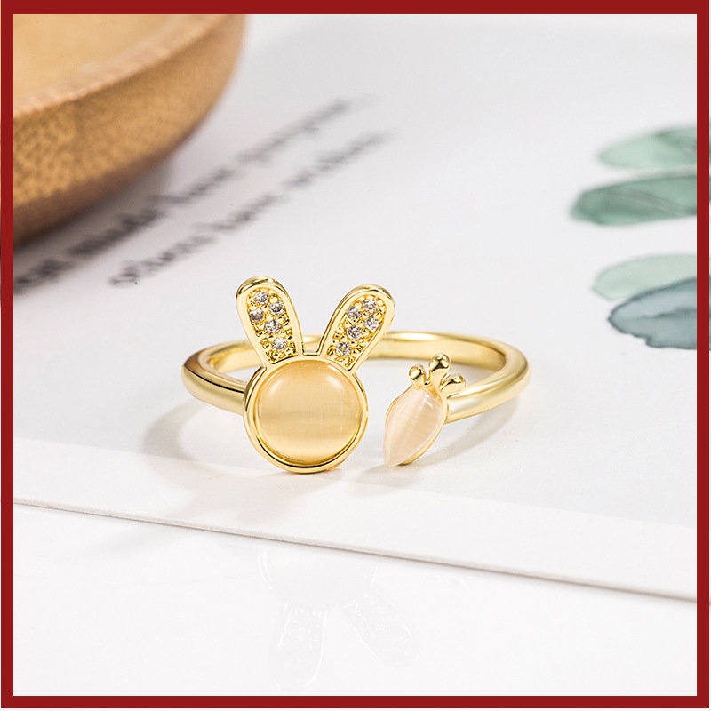 Nhẫn Hở Hình Thỏ Cà Rốt Đính Đá Opal Dễ Thương U1153