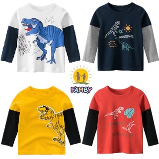 Áo thu đông dài tay cho bé trai chất cotton họa tiết khủng long