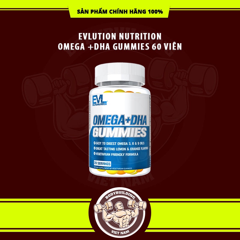 EVL OMEGA +DHA GUMMIES-CHÍNH HÃNG-60 VIÊN Dạng Kẹo Cung Cấp Đầy Đủ Omega 3 6 9, Vị Chanh Cam Khử Mùi Tanh