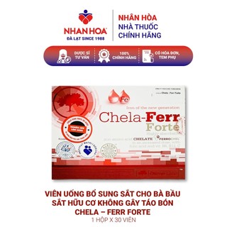Viên Uống Bổ Sung Sắt Cho Bà Bầu Sắt Hữu Cơ Không Gây Táo Bón Chela Ferr Forte Hộp 30 Viên